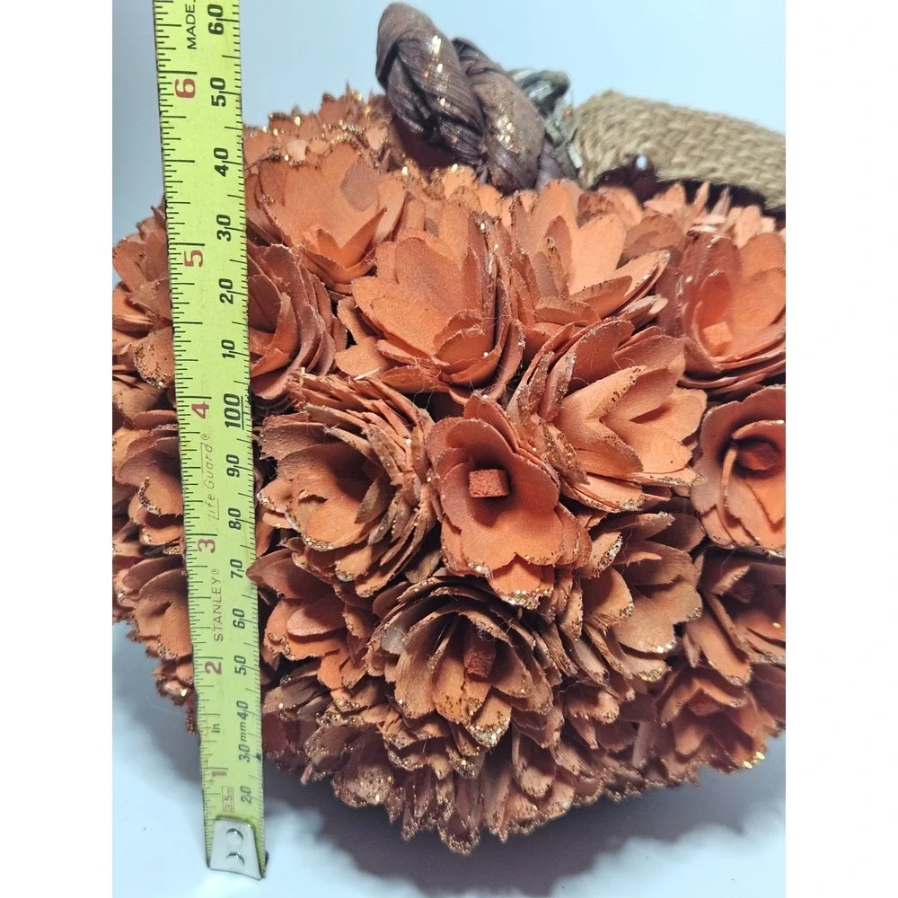 Rustic Wood Curl Shaved Woodchip Pumpkin Fall Harvest Decor Orange Floral Burlap